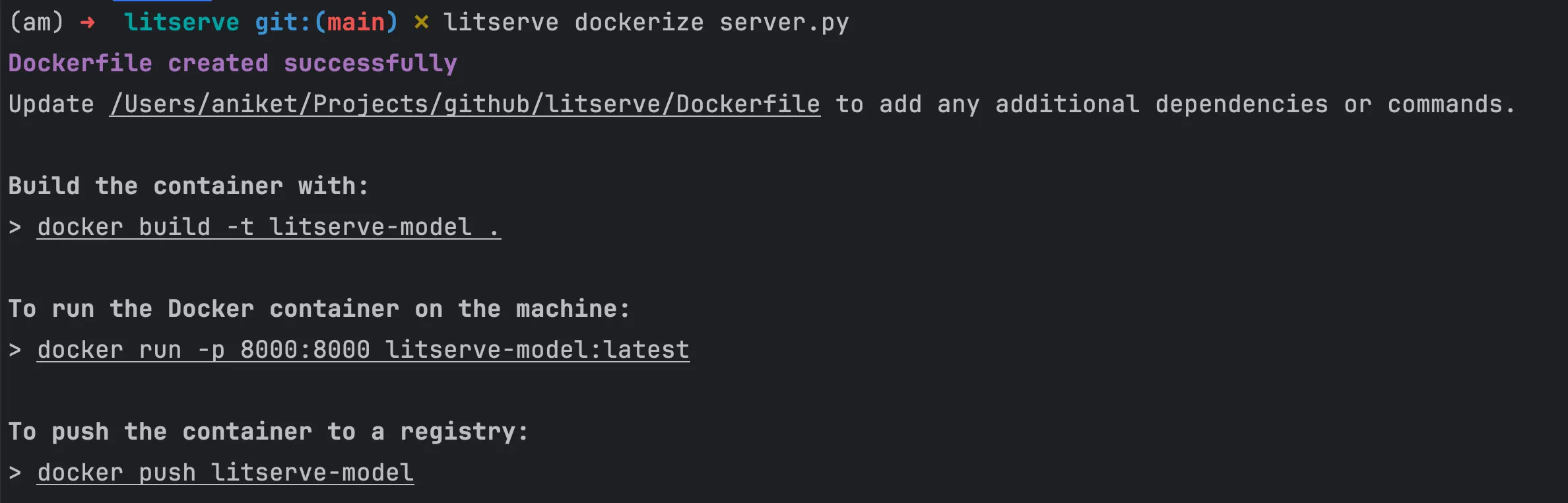 Dockerize CLI output