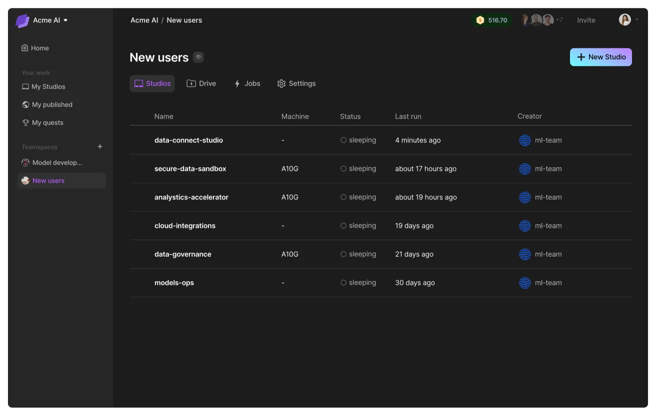 A teamspace to onboard new users.