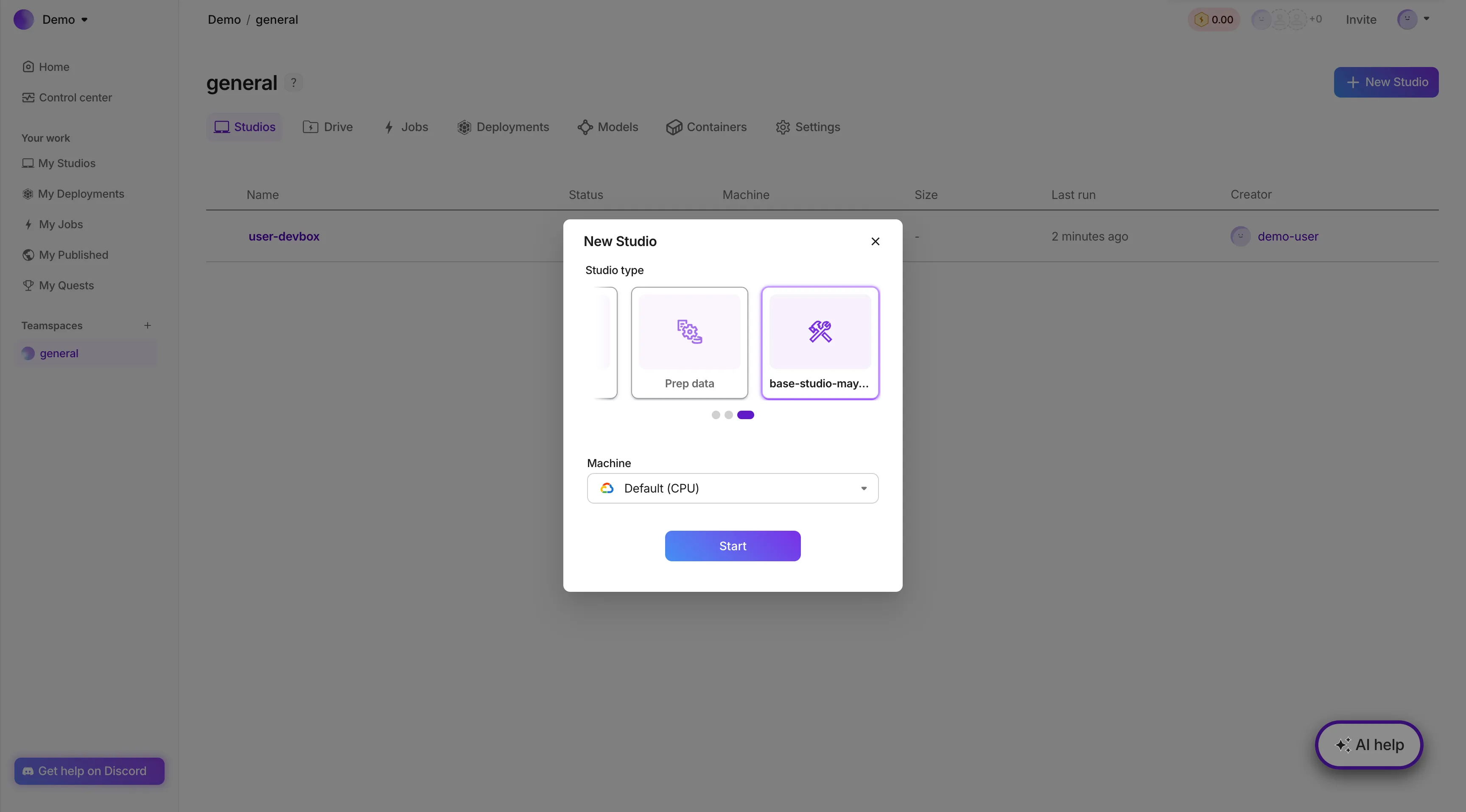 Launching a Studio using a Base Studio