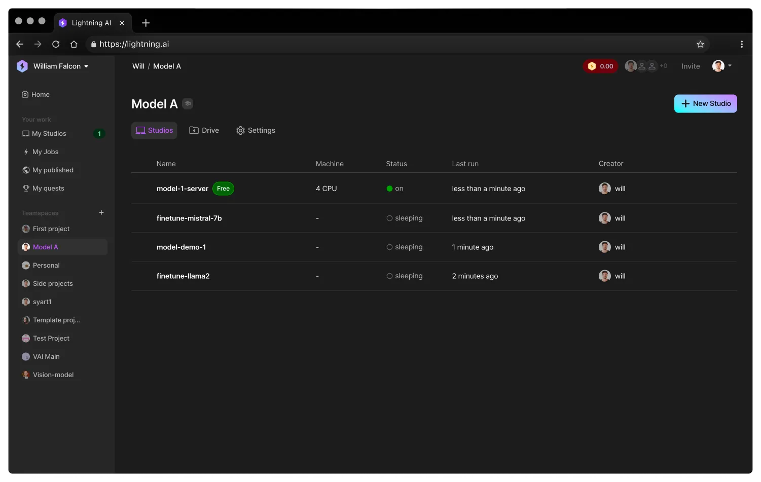 Create a Studio for each step of the model pipeline